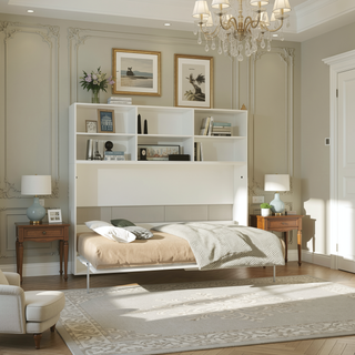 Sunvega Modern Twin Size Horizontal Murphy Bed with Storage Shelf for Bedroom or Guestroom
