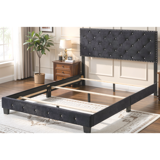 Sunvega Elegant Transitional Queen Bed In Black With Sturdy Frame