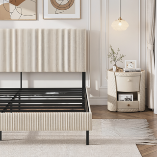 Sunvega Sturdy Noiseless Metal King Bed Frame with Beige Headboard