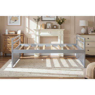 Sunvega Twin Size Pine Wood Bed with Headboard, Footboard, Trundle, and Three Storage Drawers