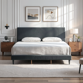 Sunvega White Faux Leather Upholstered Queen Bed with Adjustable Headboard