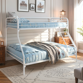 Sunvega Heavy Duty Twin Over Full Metal Bunk Bed with Enhanced Guardrail and Inclined Ladder