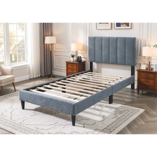 Sunvega Stylish Channel-Tufted Headboard Twin Bed with Brushed Linen Fabric