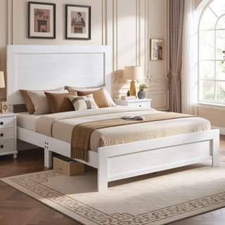 Sunvega Natural Finish Full Bed with Headboard Footboard and Rails
