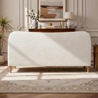Sunvega King Upholstered Platform Bed with Curved Headboard in Oatmeal Chenille