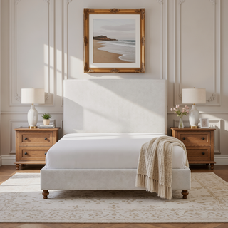 Sunvega Lucas Tall 52" High Upholstered Bed with Textured Ivory Canvas Headboard