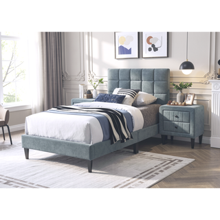 Sunvega Twin Bed with Adjustable Headboard and Soft Brushed Linen Fabric