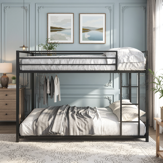 Sunvega Full Over Full Metal Bunk Bed with Safety Guard Rails and Ladder, No Box Spring Needed