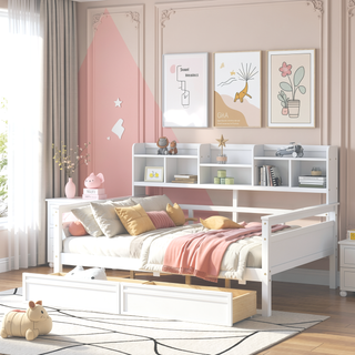 Sunvega Twin Size Daybed with Wood Slat Support, Bedside Shelf, and Two Drawers