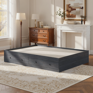 Sunvega Black Queen Size Storage Bed with Spacious Under-Bed Drawers