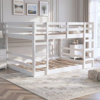 Sunvega Full Over Full Bunk Bed with Ladder in Solid Pine Wood Frame