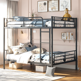 Sunvega Full Over Full Metal Bunk Bed with Chrome Finish and Guardrails