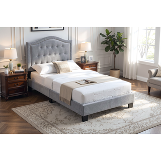 Sunvega European Queen Size Bed with Button Tufted Headboard and Charcoal Finish