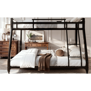 Sunvega Sturdy Metal Twin over Twin Bunk Bed with Safety Guardrail and Noise Reduced