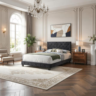 Sunvega Elegant Transitional Black Full Bed Frame For Restful Sleep