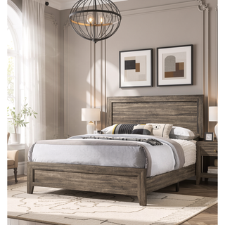 Sunvega Brown Cherry Finish Contemporary Fabric Panel Bed in One Box