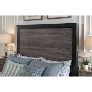 Sunvega Two-Tone Dark Gray and Black Queen Size Bed with Wood Inlay