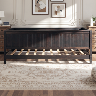 Sunvega Classic Mid-Century Modern Wood Daybed Sofa Bed with Backrest and Armrest