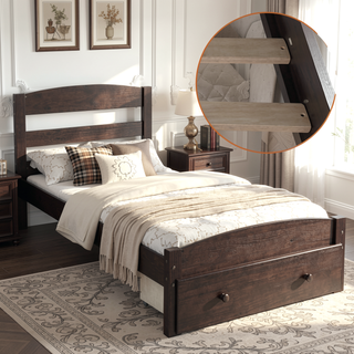 Sunvega Twin Bed Frame with Storage Drawer and Wood Slat Support No Box Spring Needed