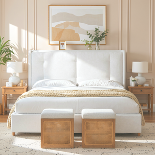 Sunvega King Platform Bed Frame with Cushioned Headboard and Solid Wood Feet