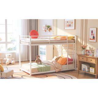 Sunvega Full over Full Metal Bunk Bed with Ladder and Guardrail for Bedroom