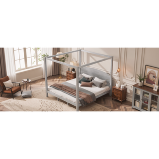 Sunvega King Size Canopy Platform Bed with Headboard and Sturdy Support Legs