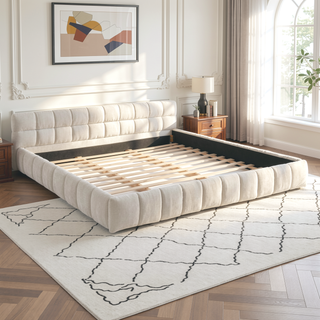 Sunvega Grounded California King Upholstered Bed Frame with Soft Chenille Fabric Headboard