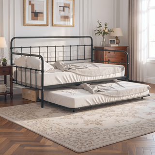 Sunvega Black Contemporary Twin Size Metal Daybed With Trundle And Pipe Framework