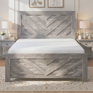 Sunvega Natural Finish Full Bed with Headboard Footboard and Rails