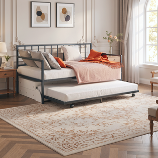 Sunvega Contemporary Black Metal Twin Daybed With Trundle and Full Frame
