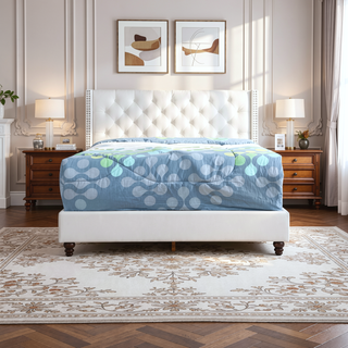 Sunvega Transitional Full Bed with Soft Upholstery in Bright White