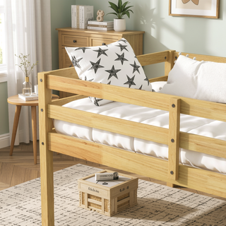Sunvega Espresso Rubber Wood Low Height Loft Bed with Ladder for Bedroom