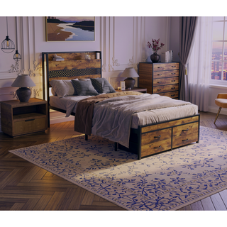 Sunvega Twin Size Bed Frame with Storage Drawers Headboard Charging Station and Smart LED Lights