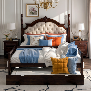 Sunvega Twin Size Daybed with Hideaway Trundle Bed and Sturdy Solid Wood Frame