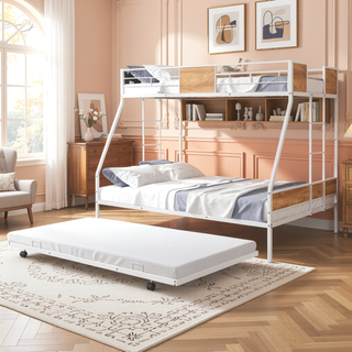Sunvega Sturdy Metal Twin over Twin Bunk Bed with Safety Guardrail and Noise Reduced