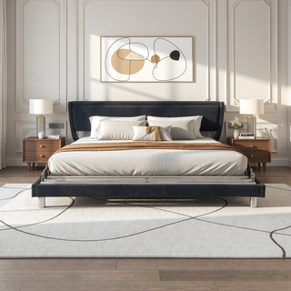 Sunvega Faux Leather Upholstered Queen Size Platform Bed Frame with RGB LED Lighting