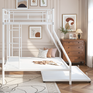 Sunvega Twin over Full Bunk Bed with Twin Trundle and Two Ladders
