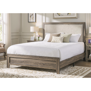 Sunvega Brown Cherry Finish Contemporary Fabric Panel Bed in One Box