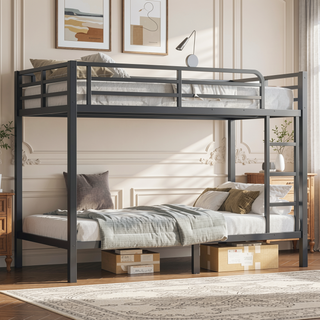 Sunvega Metal Full over Full Bunk Bed for Teens and Adults with Noise Reduction and Storage