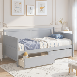 Sunvega Twin Size Pine Wood Daybed with Two Storage Drawers in White