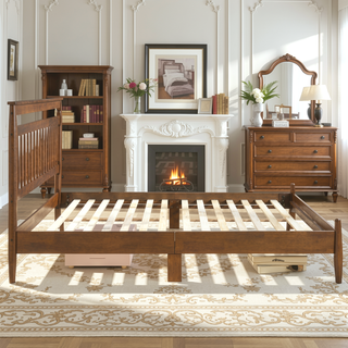 Sunvega Transitional Chestnut Finish Wood Frame Full Platform Bed in a Box