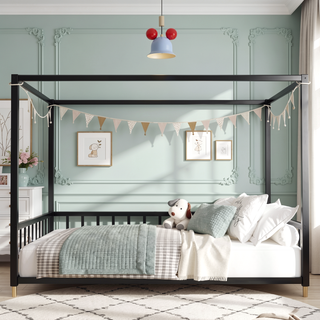Sunvega Full Size Floor Bed with Multi-Sided Guardrail Protection and Open Low-Profile Design