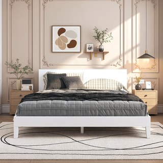 Sunvega King Platform Bed with 28-Slat Dual-Zone System in White