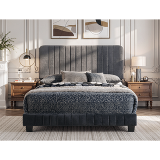 Sunvega Full Bed with Chic Tufted Headboard and Vibrant Blue Hue in One Box