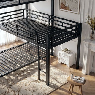 Sunvega Sturdy Metal Triple Twin Size L-Shaped Bunk Bed with Ladder
