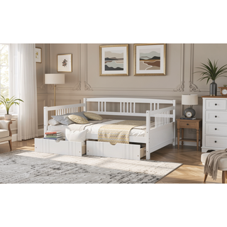 Sunvega Full Size Wood Daybed with Two Drawers for Extra Storage Space, White