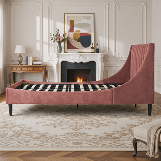 Sunvega Handmade Vertical Tufted Headboard Platform Bed Set in Light Beige Linen