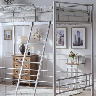 Sunvega Contemporary Silver Metal Twin Loft Bed with Open Area Underneath