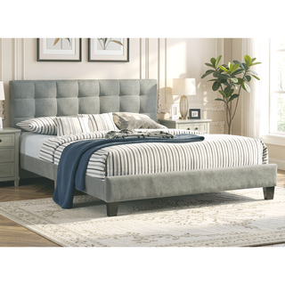 Sunvega Modern Light Gray Upholstered Tufted Headboard California King Platform Bed