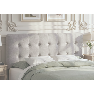 Sunvega Queen Size Upholstered Headboard in Grey Linen Look Fabric